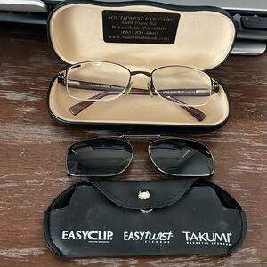 Easy Clip 80 shiny violet/dark lavender eyeglasses with clip in sun shade w/case